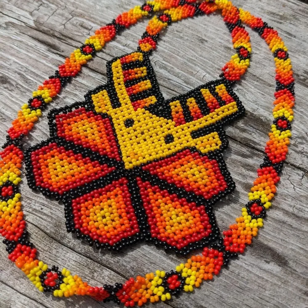 Mexican Huichol Traditional beaded necklace Benadito Cactus